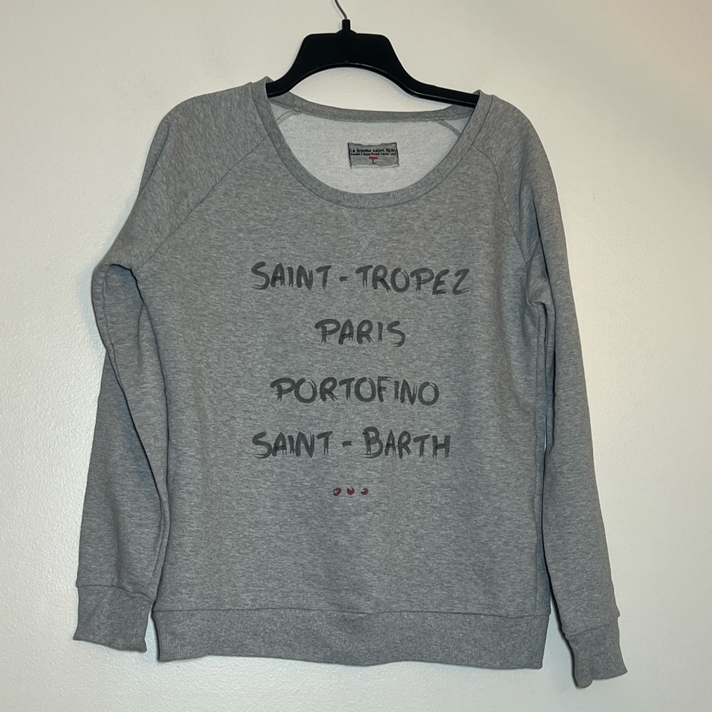 La Femme Selon Kiwi Gray Graphic City Crewneck Sweatshirt Sweater Large